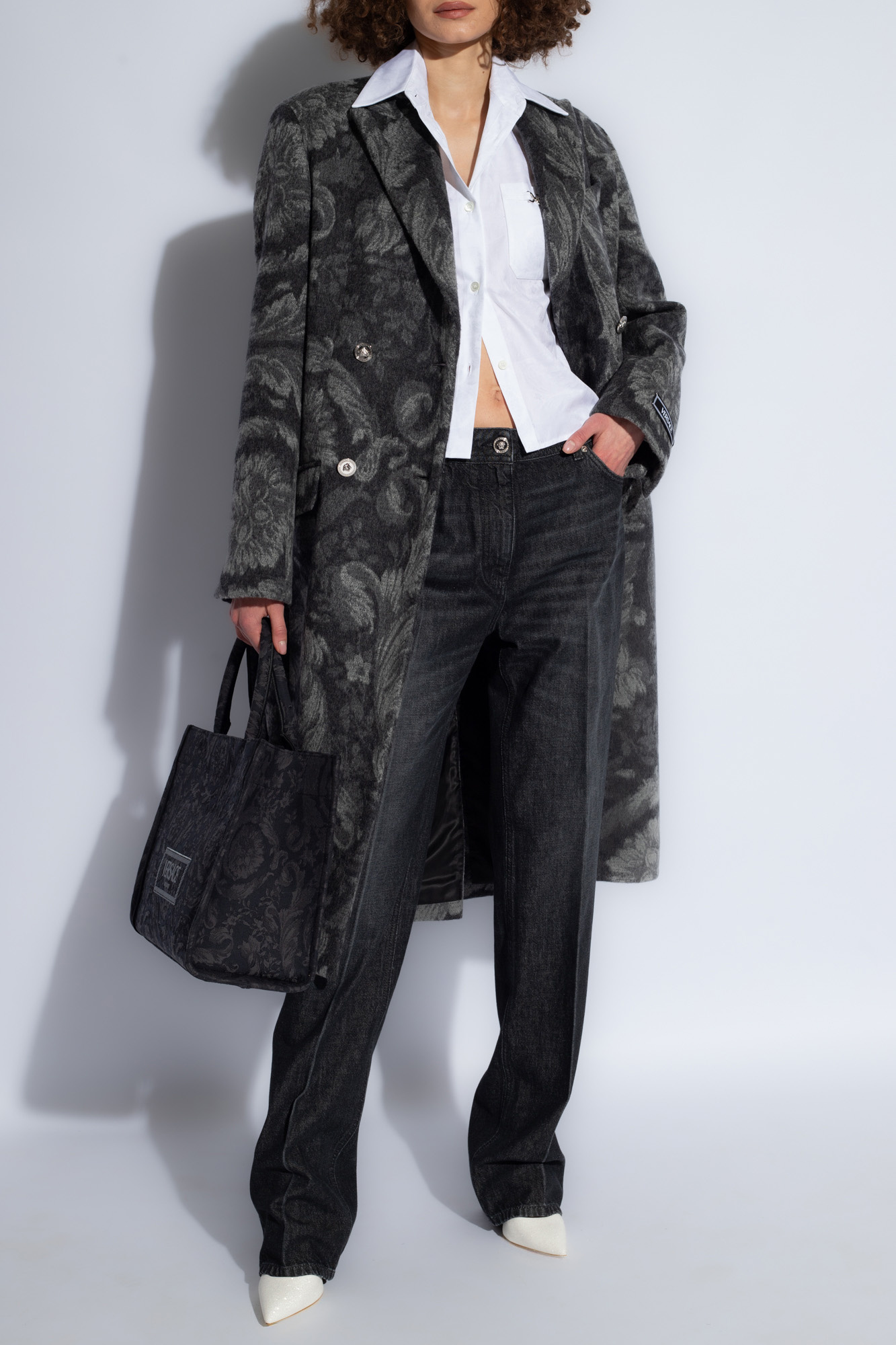 コート VERSACE Women Coats 1013530 1A10074 1E510 Gray Grey Wool coat Versace - SchaferandweinerShops Canada